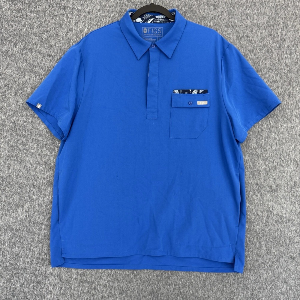 FIGS Technical Collection Mens XL Royal‎ Blue Polo Scrub Top Retired Color Way
